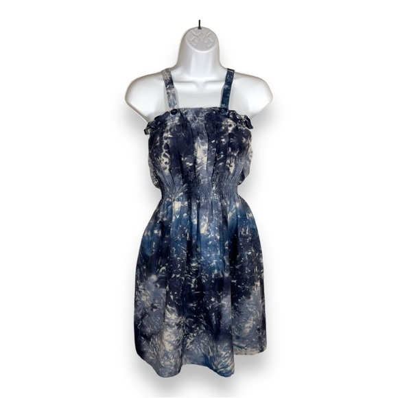 XS BLUE TIE DYE SLEEVELESS DRESS WOMENS SQUARE NECKLINE - Picture 1 of 10